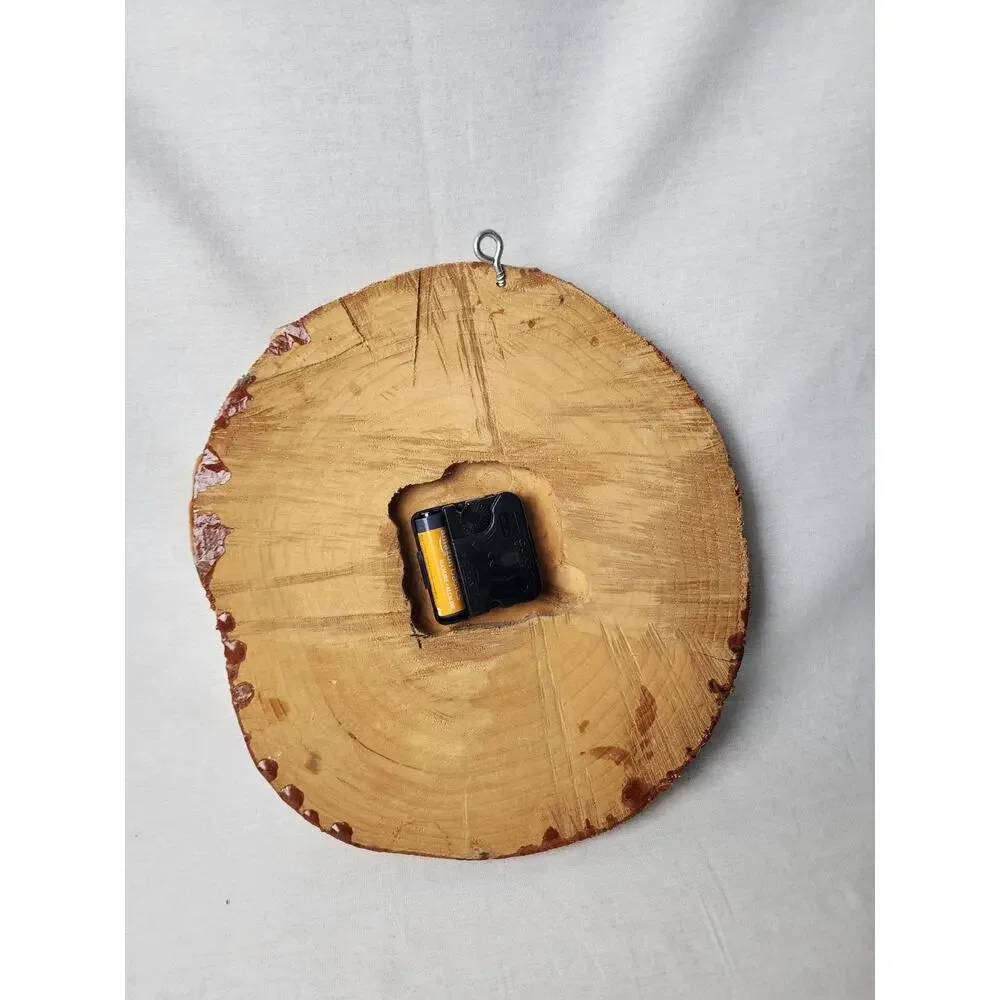 Vintage Clock 9x 11 Handmade Live Edge Wood Round Wall Quartz Rustic Cabin Decor